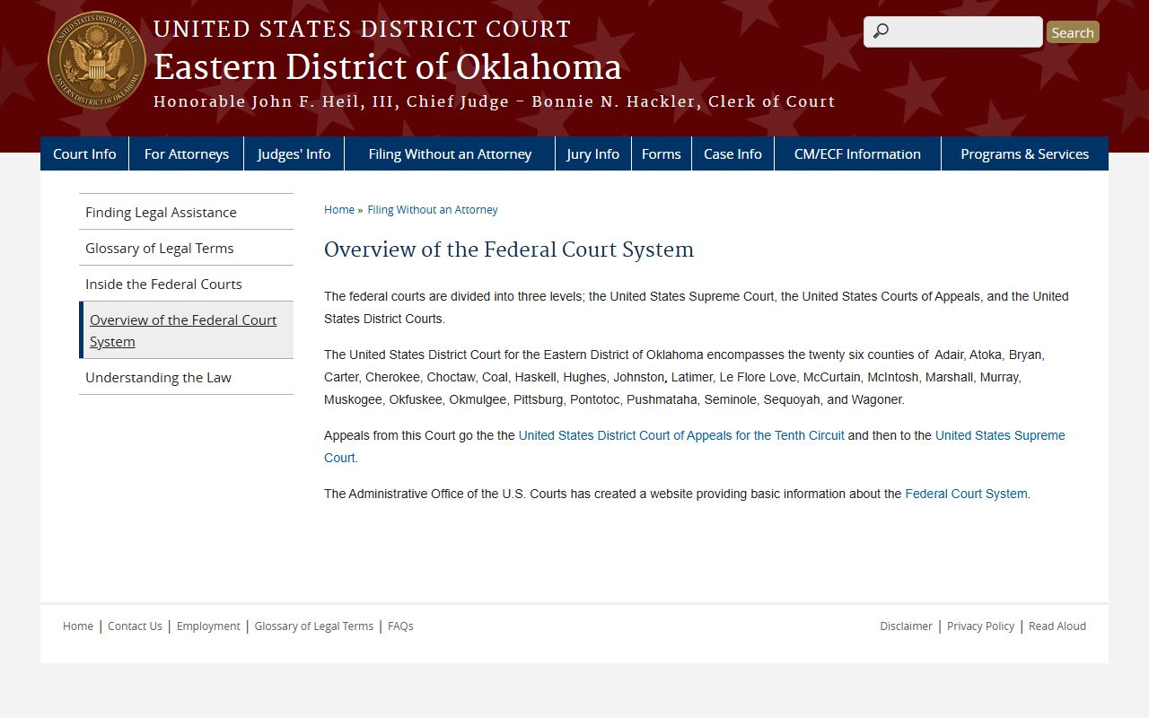 Eastern District of Oklahoma county coverage map next to Le Flore County Court Clerk court records