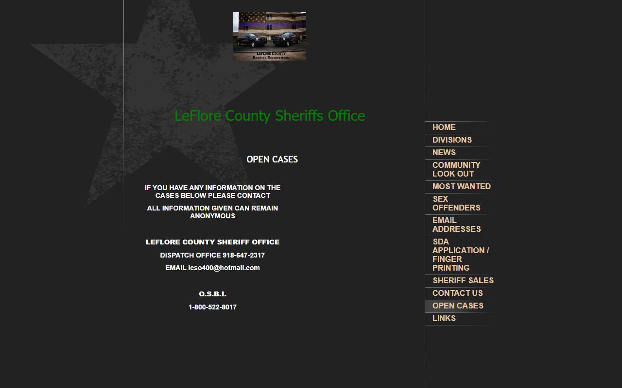 Le Flore County arrest records and court charges open cases and tip section on the Sheriff's site
