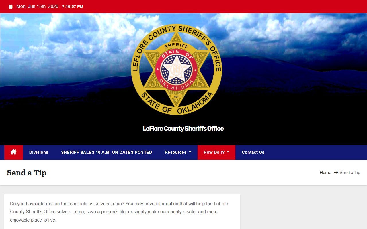 Le Flore County arrest records and court charges anonymous send-a-tip section on the Sheriff's site