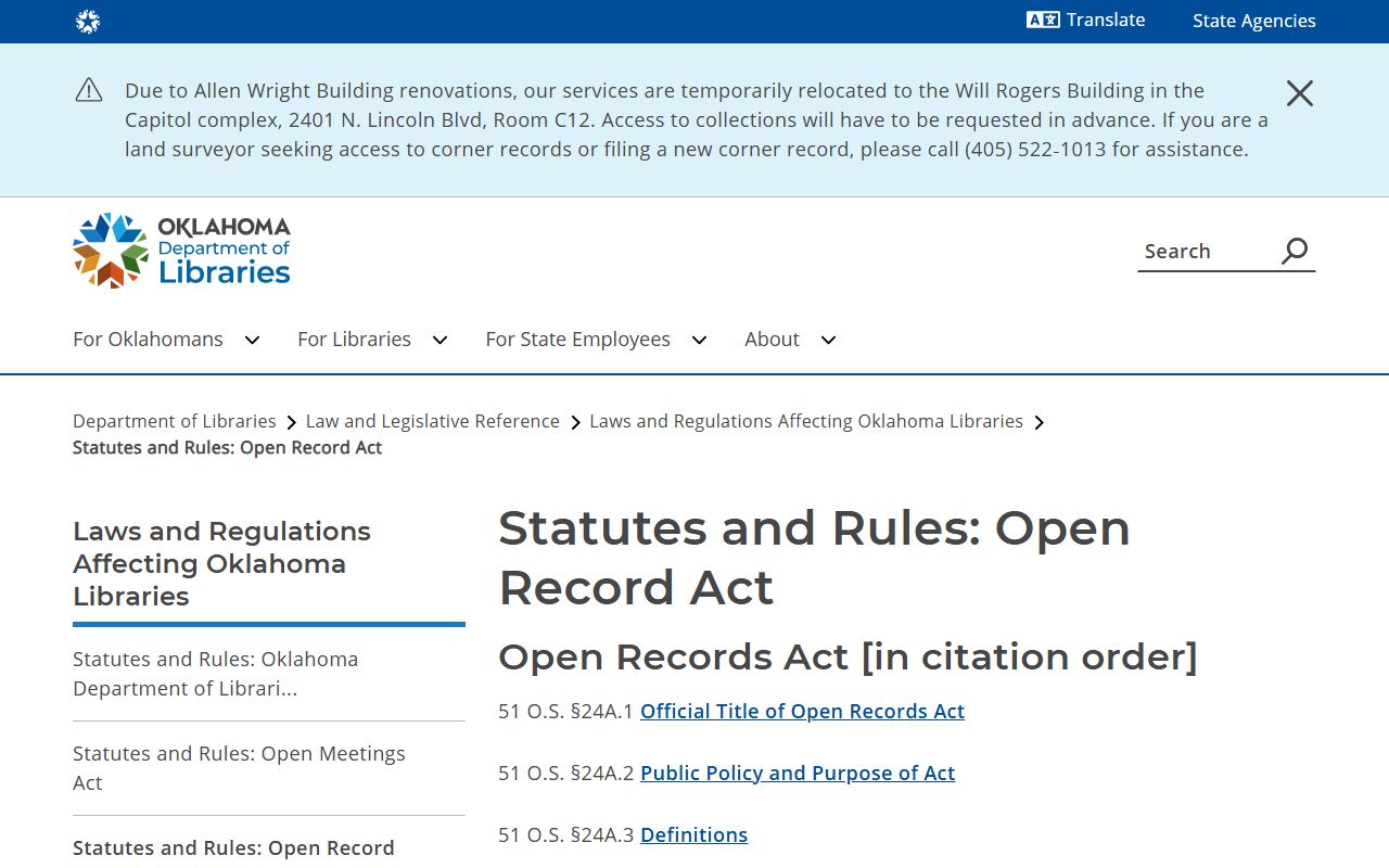 Oklahoma Open Records Act index governing Le Flore County court records