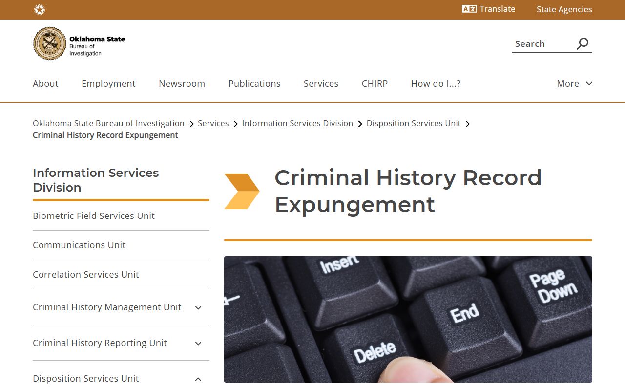 OSBI expungement page tied to sealed Le Flore County court records