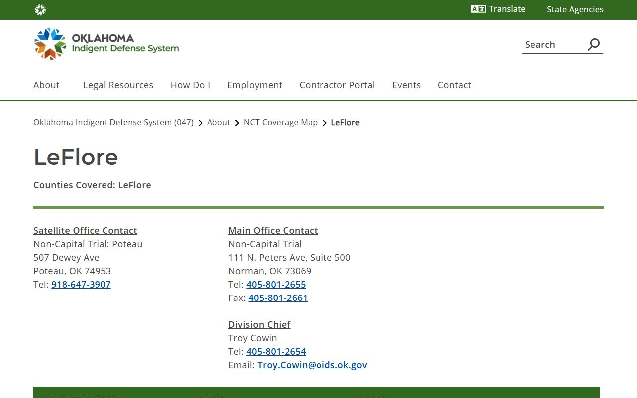 Le Flore County criminal court records OIDS Poteau defense coverage page