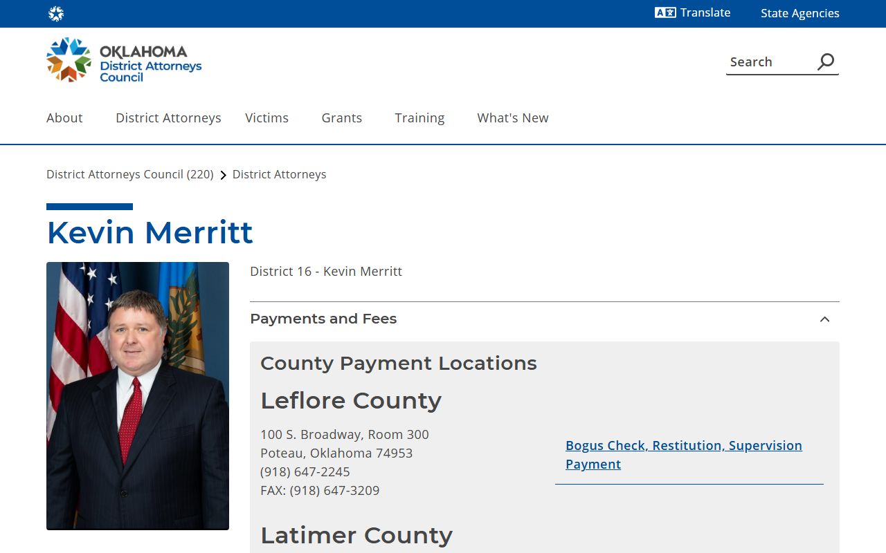 District Attorney District 16 office that prosecutes cases in the Le Flore County District Court