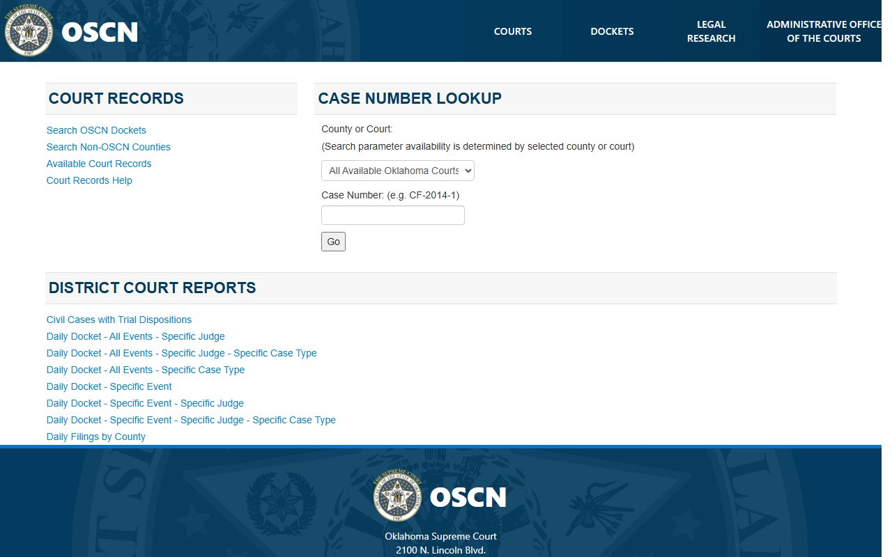 Le Flore County court records search on the OSCN docket lookup page
