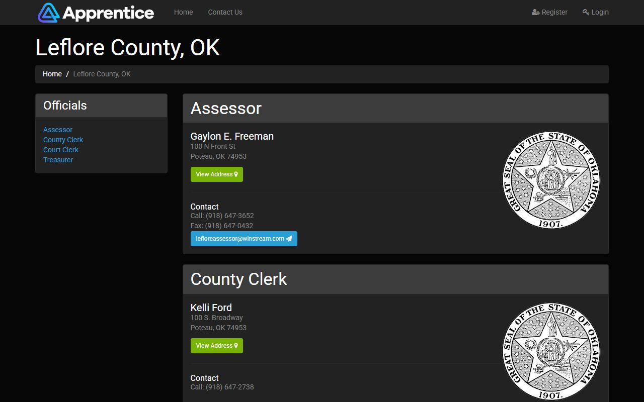 Le Flore County court records office contacts in the county officials directory