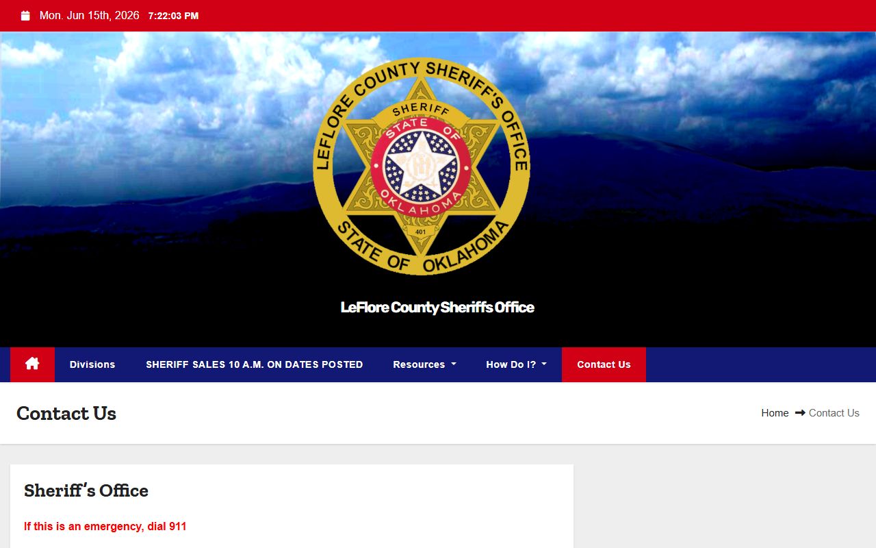 Le Flore County inmate records contacts on the Sheriff's Office page
