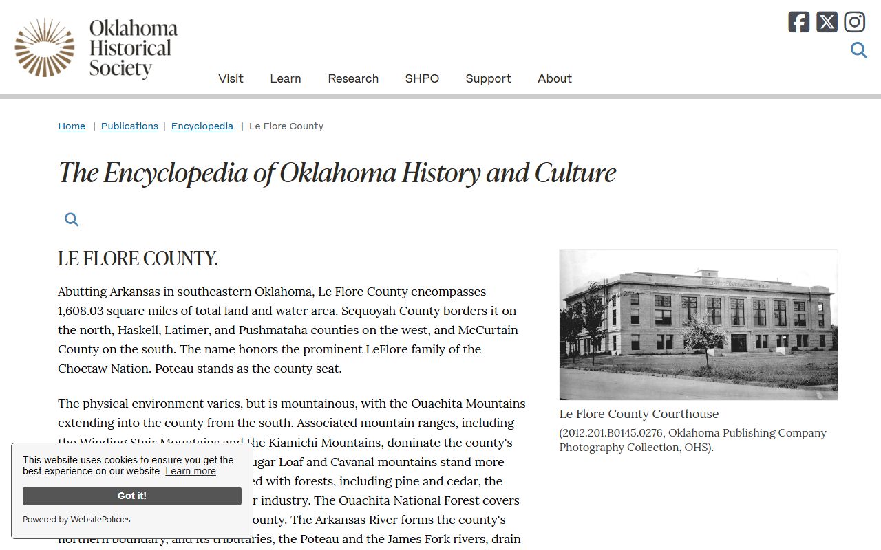 Le Flore County court records history in the Oklahoma Historical Society entry