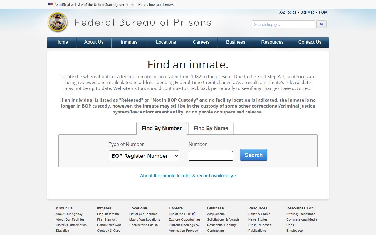 Federal Bureau of Prisons inmate locator used for Le Flore County federal custody records
