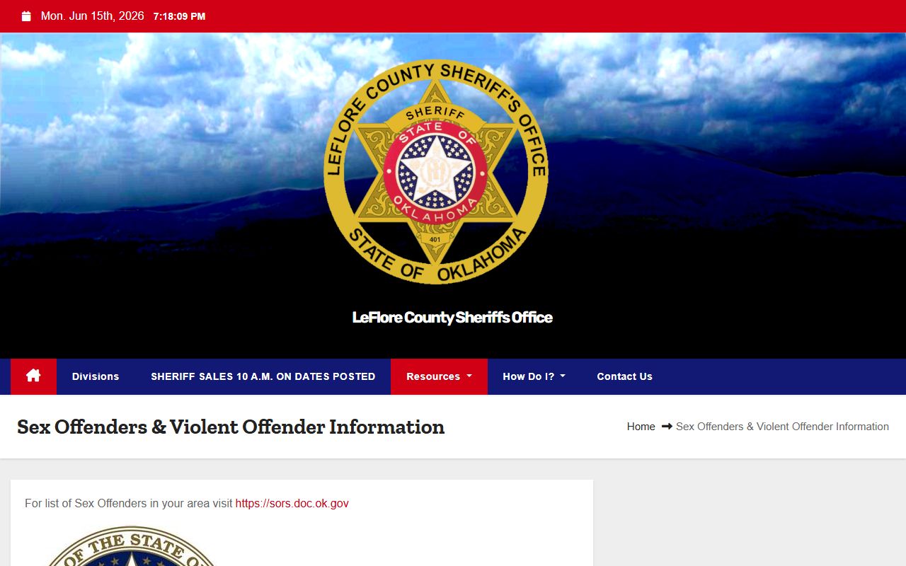 Le Flore County Sheriff sex and violent offender registration page for inmate and offender records