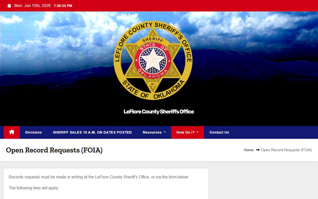 Le Flore County Sheriff open-records request form for warrant records